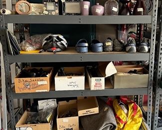 Bicycle parts, snowshoe parts, vintage leather bicycle seats