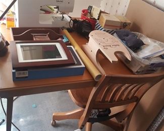 Sewing table and antique desk chair