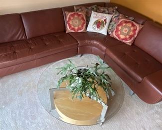Leather mid century sectional