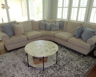 Henredon Sectional Sofa (3 pc measures 14' total w/ curve) Beige Tone and feather fill creates a comfortable setting. AVAILABLE FOR PRE SELL $1295