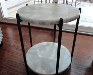 Pair of these beautiful Hooker Melange Blythe Accent Table/ Metal & White Onyx/ 2 shelf 23" tall x 17.5" round (35 lbs )