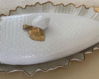 Marbro Porcelain Lidded Fish Dish with Underplate