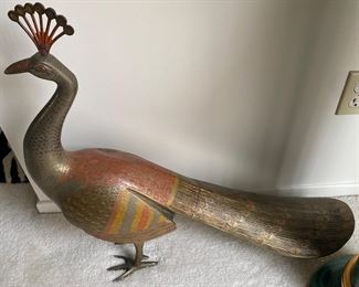 Large Decorated Brass Peacock 