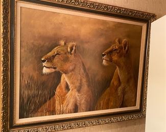 Mid-century Lion Themed Oil on Canvas by Raylon Ortega