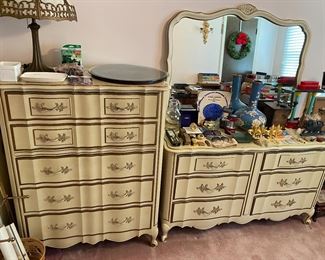 French Provincial Chest of Drawers and Dresser with Mirror by Thomasville Furniture