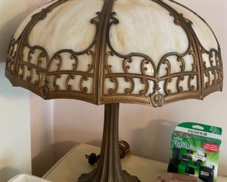 Antique Slag Glass Table Lamp