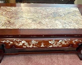 Oriental Inlaid Stand with Marble Top