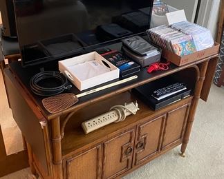 Wicker and Bamboo Serving Cart