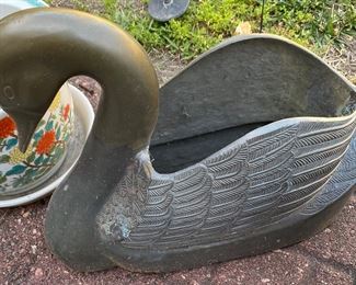 Large Brass Swan Planter
