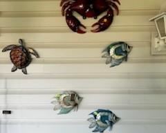 Fish, crab, and turtle outdoor decor