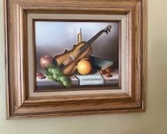 Fruit and violin oil painting