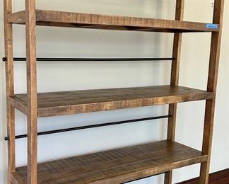 54” wide Wood, 5 shelf unit with wheels 
83” high x 17” deep $650