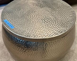 Round Hammered Metal Storage Coffee Table
26” Rnd x 17h $125