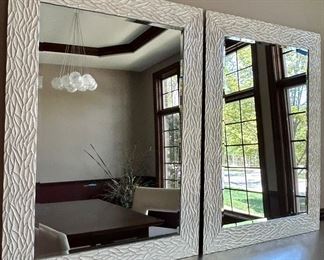 2 Framed (white with silver trim leaves pattern) Beveled Mirrors 31.5” x 43.25 $39ea