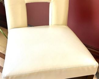 (2) Pier One Cream Leather Cutout CHAIRS $139ea; 21”sq x 35.5h (18” floor to seat)