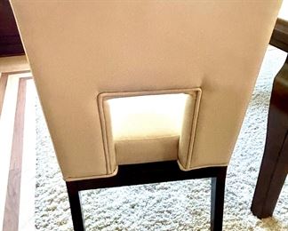 (2) Pier One Cream Leather Cutout CHAIRS $139ea; 21”sq x 35.5h (18” floor to seat)