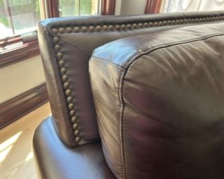 Brown leather ArmChair with Grommet Accents, (43.5w x 34d x 37”h; 20” floor to seat)
$250
Footrest 26 x 23 x 16h $95