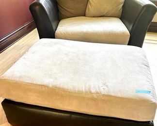 53w x 36d x 32h (20” floor to seat) oversized chair $225
40 x 29 x 18”h footrest $75