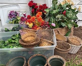 Faux flowers and baskets 