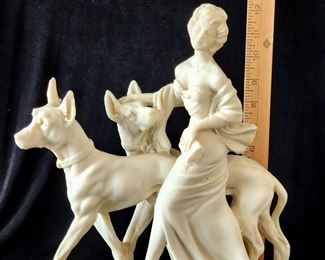 Santini large resin sculpture of Lady walking dogs