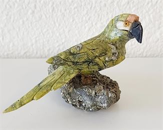 Stone parrot on pyrite