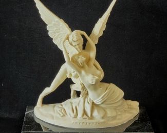 Amore Psiche - Santini stone figurine on marble base