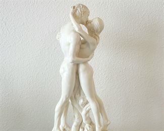 Santini large carved stone nude couple on marble base