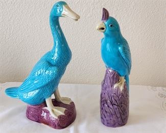 Vintage Chinese hand painted duck and cockatoo