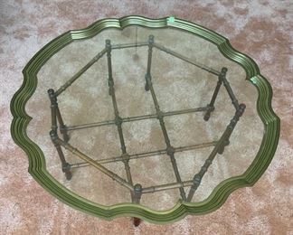 Scalloped Round Glass Faux Bamboo Coffee Table
