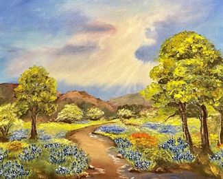 Lots of art here!  Bluebonnet oil painting!