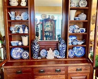 Antique hutch full of blue & white. 