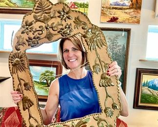 Lisa working in the hacienda. Tons of oil paintings!