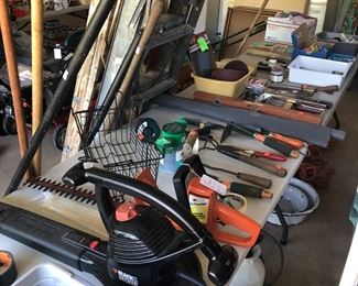 garden tools, ladder, leaf blower