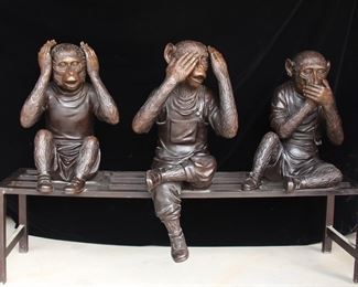 Extra large bronze monkeys bench 