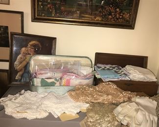 Items Located In The 4th Bedroom ( Vintage 1930's Lithographs ~ Vintage Linens And Sewing Items ~ Vintage Costume Jewelry ~ Vintage Marbles)