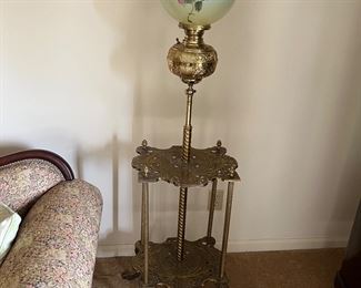 BRASS PIANO/FLOOR LAMP, 1880s, ELECTRIFIED BY MILLER LAMP CO.