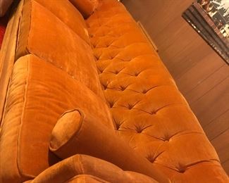 Mid century modern orange velvet chesterfield couch !!! Good shape 