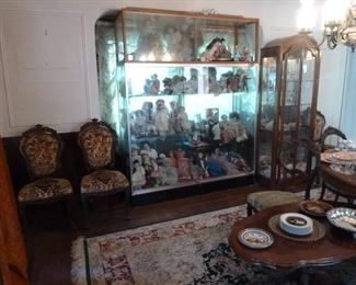 dolls, walnut chairs