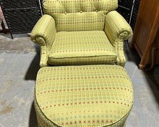 Nice Upholstered Arm Chair with Demi Lune Shaped Ottoman