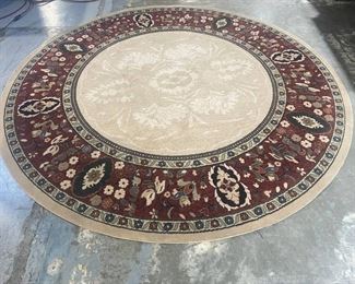 Round Veranda Ivory and Red Area Rug
