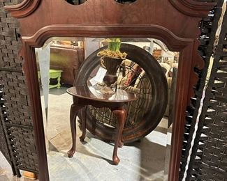 Very Nice Dark Wood Beveled Mirror