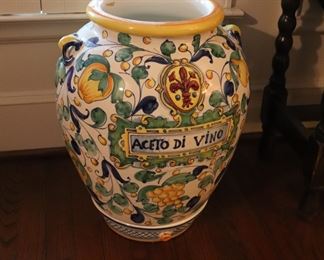 Aceto Di Vino Tuscan Italian Glazed Earthenware Ceramic Large Urn 
