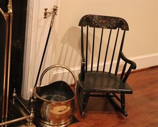 Nichols & Stone Vintage Child's  Rocker     Chair Black Gold Harvest Stencil USA