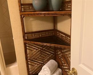 Bamboo and black lacquered corner stand 