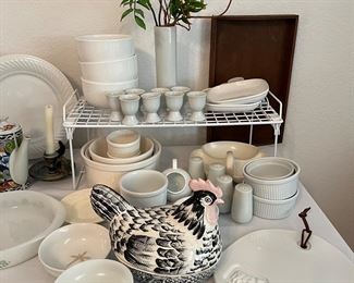 rooster dish and white China