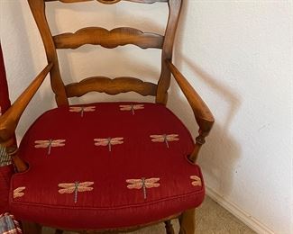 ladder back chair with dragonfly cushion