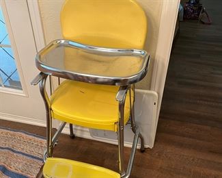vintage yellow metal high chair