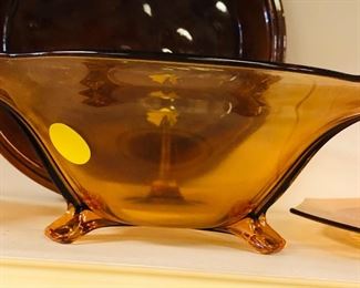 vintage depression cambridge  glass amber footed bowl