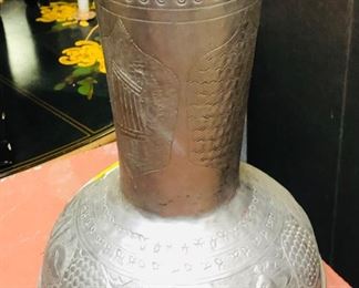 vintage silver tone Syrian edged decorative vessel