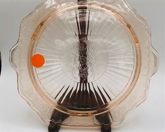anchor hocking mayfair open rose pink depression glass cake plate platter